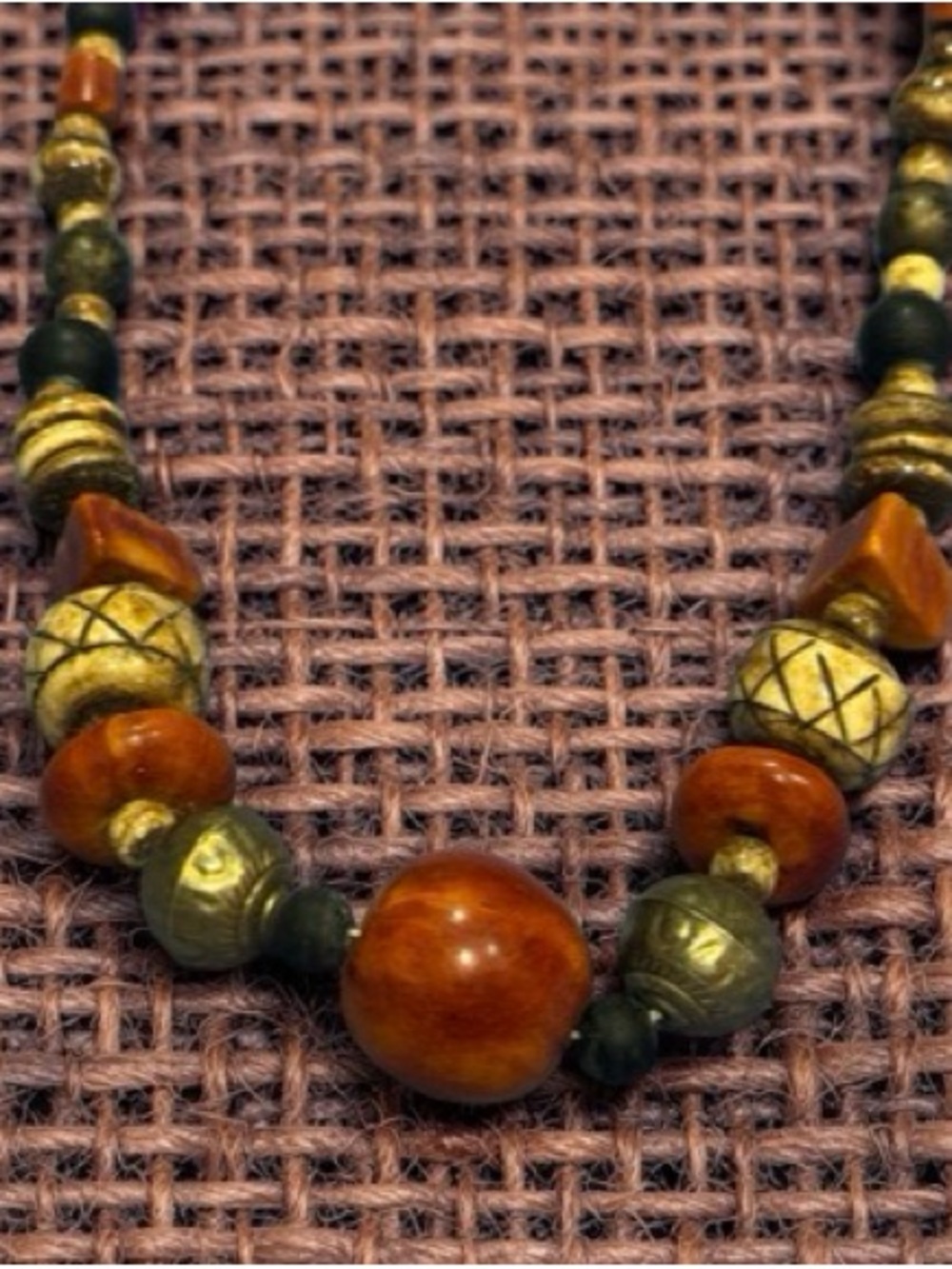 Vintage Handcrafted Boho Brown and Olive Beaded Necklace